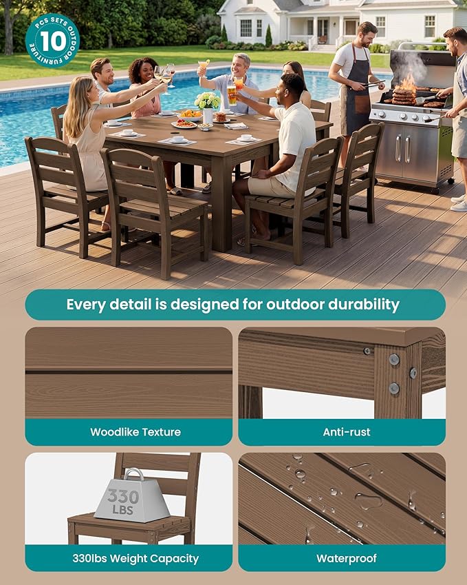 SERWALL Outdoor Dining Set for 8 – HDPE Patio Set