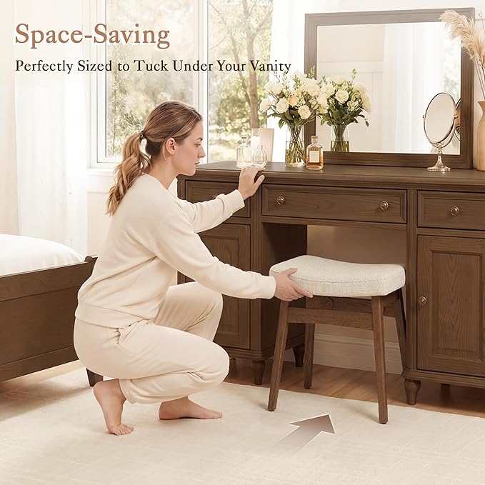 LUE BONA Solid Wood Vanity Bench Stool, 17.3" H Ergonomic Saddle Stool