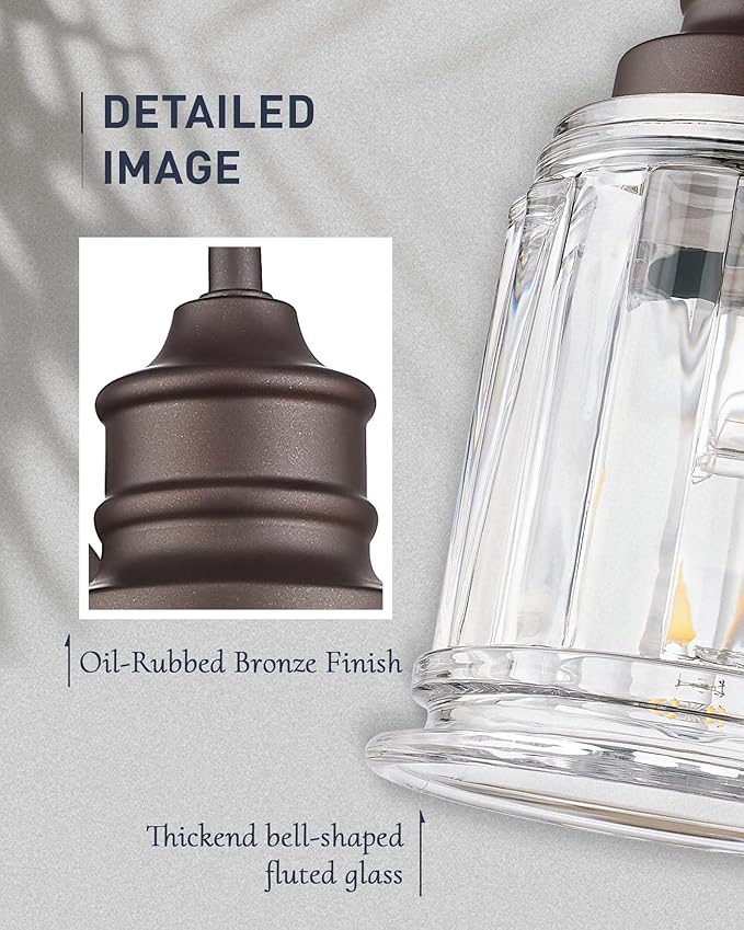 3 Light Bathroom Vanity Light - HWH Bathroom Lights Over Mirror Farmhouse Vanity Sconce Wall Lighting with Bell-Shaped Clear Glass, Oil-Rubbed Bronze Finish, 5HZG106B-3W ORB