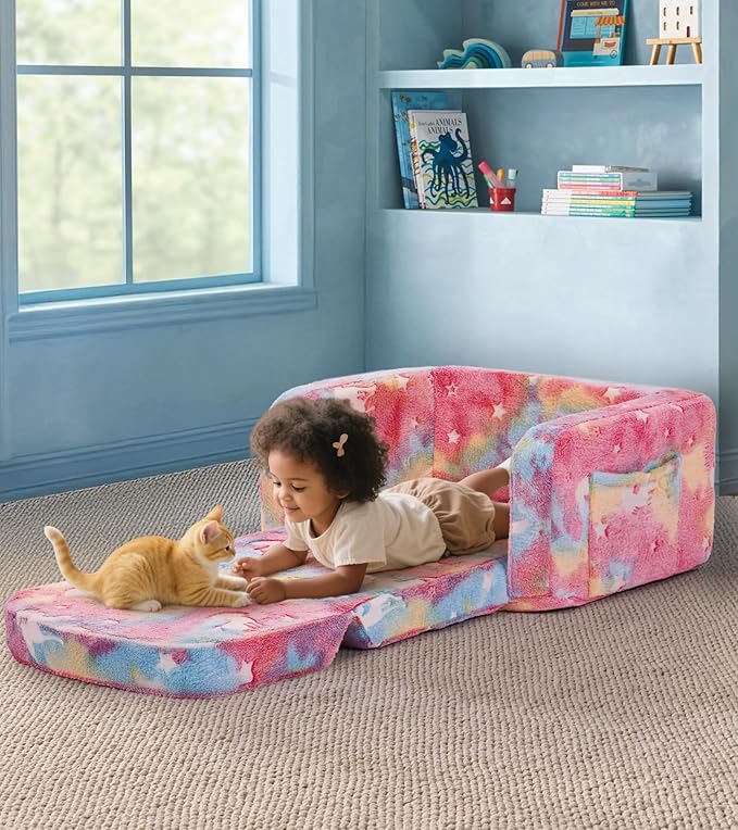 Kids Couch, 2-in-1 Soft Toddler Couch Fold Out