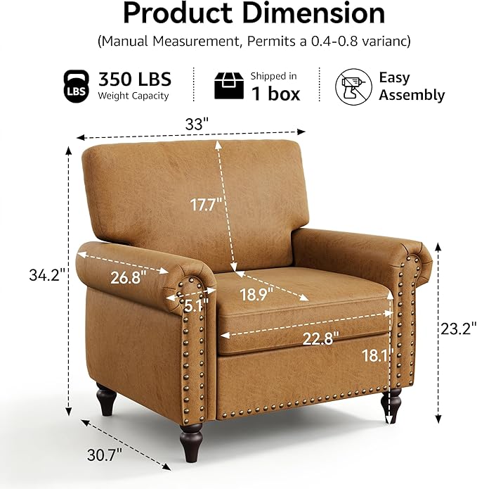 Nailhead Trim Accent Chairs Set of 2, Faux Leahter Mid Century Modern Living