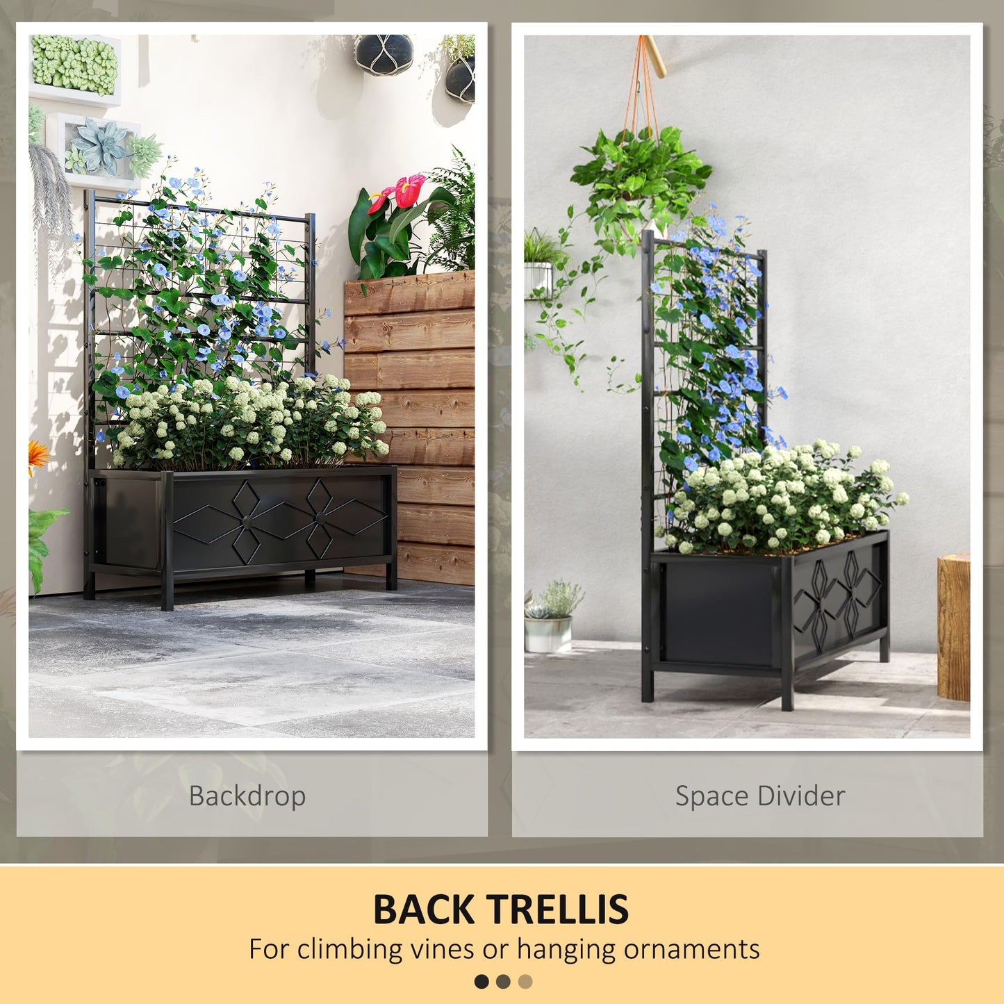 Outsunny Planter Box with Trellis, 35.4 x 15.7 x 47.2 inch Raised Garden Bed with Drainage Holes, Planters for Outdoor Plants, Vegetables, Flowers, Herbs, Trellis Planter, Black