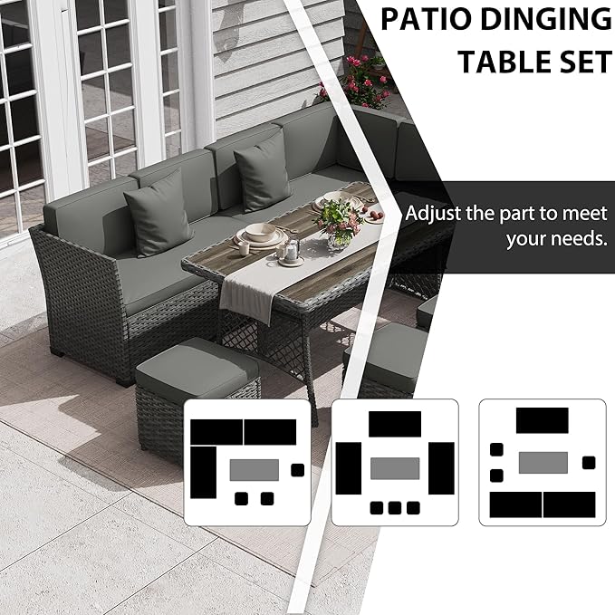 KIGOTY 7 Piece Patio Furniture Set, Outdoor PE Wicker Rattan Outdoor Dining Set