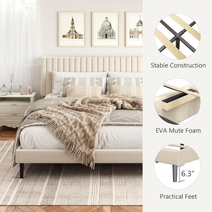 HAOARA King Size Bed Frame, King Size Platform Bed Frame and Velvet Upholstered