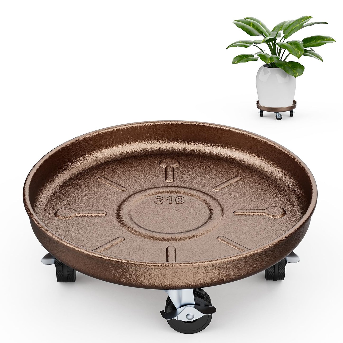 Parsagi Plant Saucer 12" Rolling Plant Caddy Rolling Plant Stand with Wheels – Heavy Duty Metal, Locking, Sturdy, Rust-Resistant Finish, and Easy to Move, 310 lb Capacity