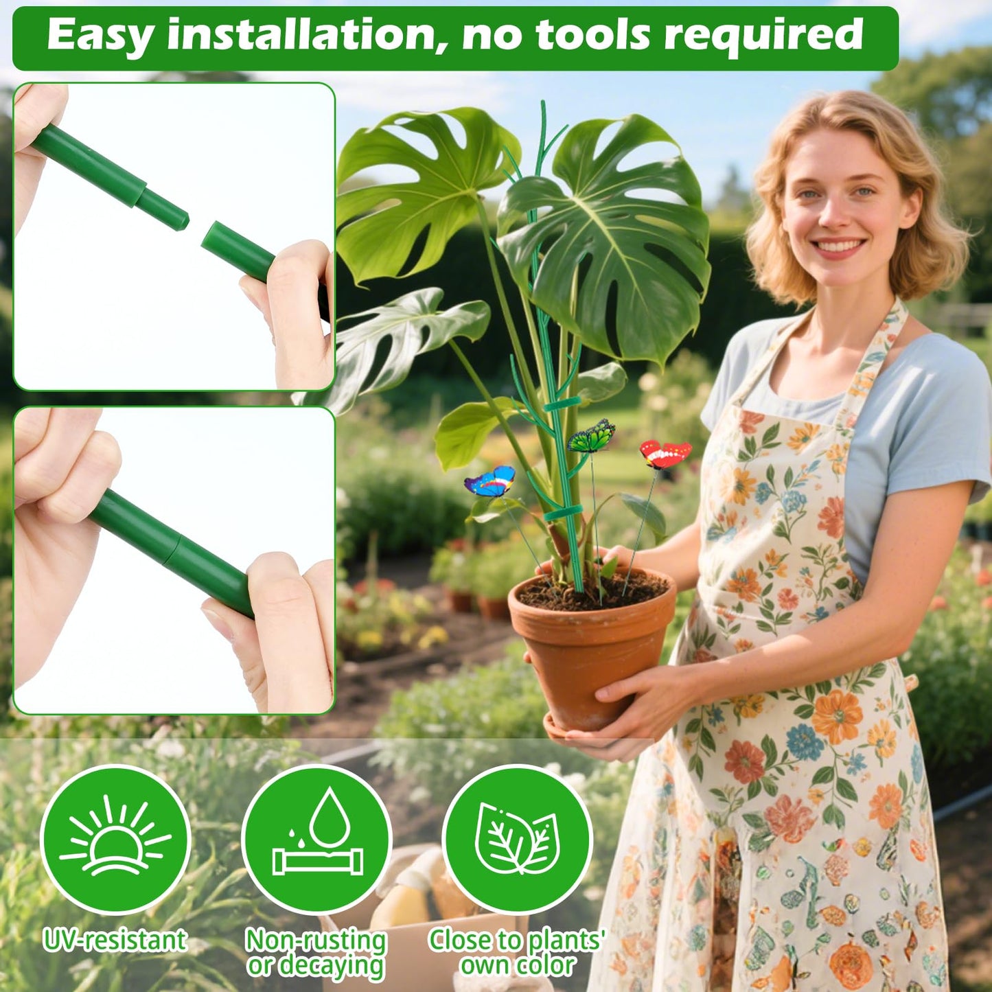 Dreamtop Stackable Monstera Plant Support Stakes 10 Pack Climbing Plant Support Structures，39.37'' Plant Support Stakes with Plant Clips Twist Ties for Monstera，Pothos，Indoor & Outdoor Plants