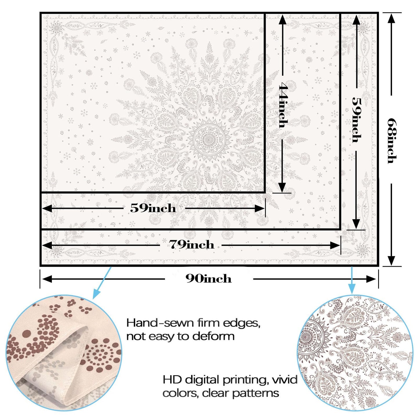 Lunerfex Boho Floral Tapestry Mandala Wall Tapestry, Cute Tapestries for Bedroom Beige Flower Tapestries Wall Hanging for Bedroom Living Room Decor Beige-1 70"x90"
