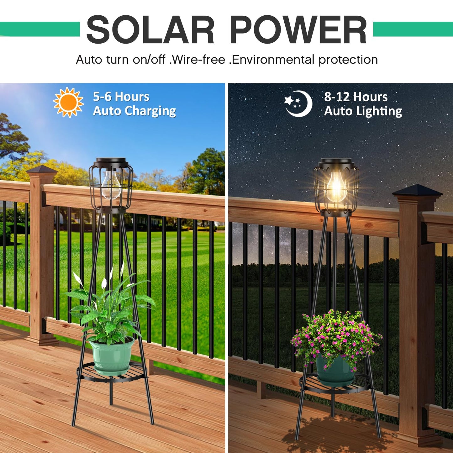 MXwcy 2 Pack Solar Lights Outdoor with Plant Stands, Solar Floor Lamp with LED Edison Bulbs for Garden Yard Pathway Driveway Front/Back Porch Decoration