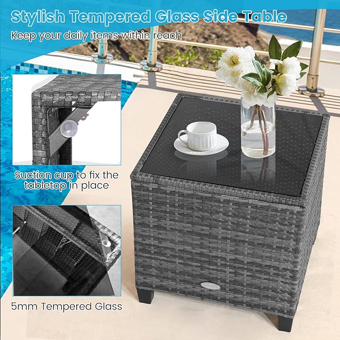 HAPPYGRILL 3 Pieces Patio Conversation Set, Outdoor Furniture Set PE Rattan