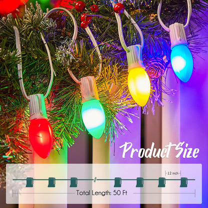 C9 Light Strand, 50 FT Outdoor String Lights Christmas Stringer with 50 Sockets for Christmas Decor Patio, E17 Light Socket, 12 Spacing, White Wire