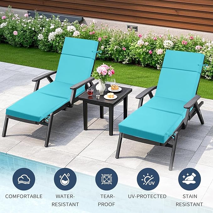2 Pcs Outdoor Chaise Lounge Cushion 72" x 21" x 3", 4-Section Folding Patio