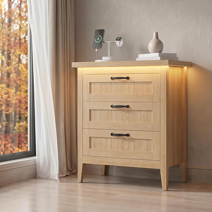 GarveeLife 3 Dresser Drawer for Bedroom, 27.6" Wide Wood Bedside Table for