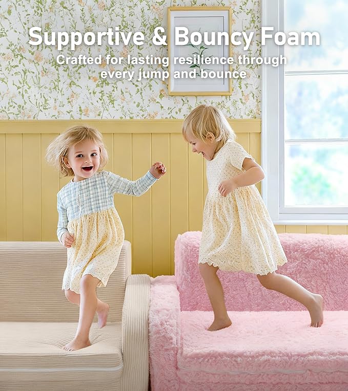 3-in-1 Extra Wide Convertible Kids Couch, Flip Open Toddler Couch to Lounger