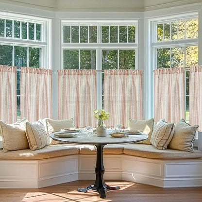 jinchan Striped Linen Kitchen Curtains 36 Inches Christmas Tier Curtains Farmhouse Modern Cafe Style Small Window Treatments Airy Light Filtering Rod Pocket for Living Room Bathroom 2 Panels Candy
