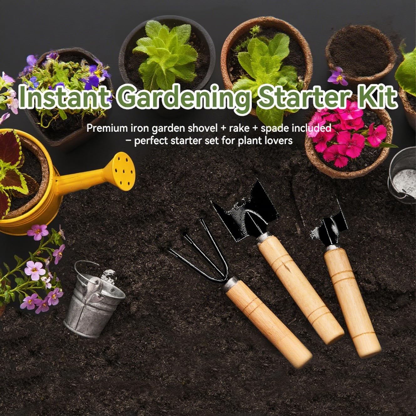 UoeRing Plant Caddy with Hidden Wheels 11 Inch Heavy Duty Rolling Plant Stand, Indoor Outdoor Plant Saucer Tray with $9.9 Garden Tools (Beige)