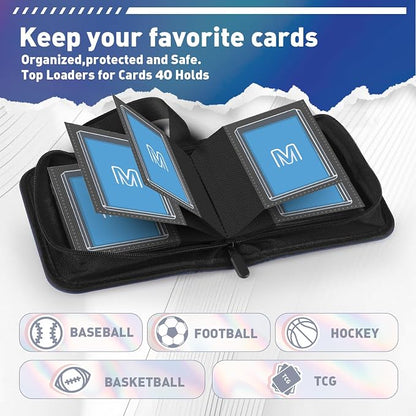 1 Pocket Toploader Binder Holds 40 Cards with 20 Sleeves Collectible Trading Card Album, for 3x4 Toploaders Hard Cases for TCG, MTG, Sports, Baseball, Football, Small Sports Card Book (1Dark Blue)