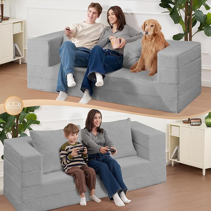 Futon Sofa Bed with Pillow, 3-in-1 Sleeper Sofa Bed with Removable Cover