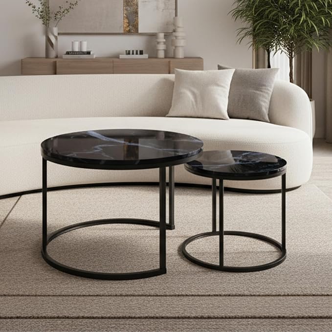 Homy Casa 23.6inch Round Coffee Table Set of 2, Modern Nesting Coffee Tables