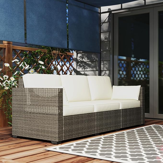 Outsunny Patio Couch PE Wicker Deep Seating Outdoor Sofa
