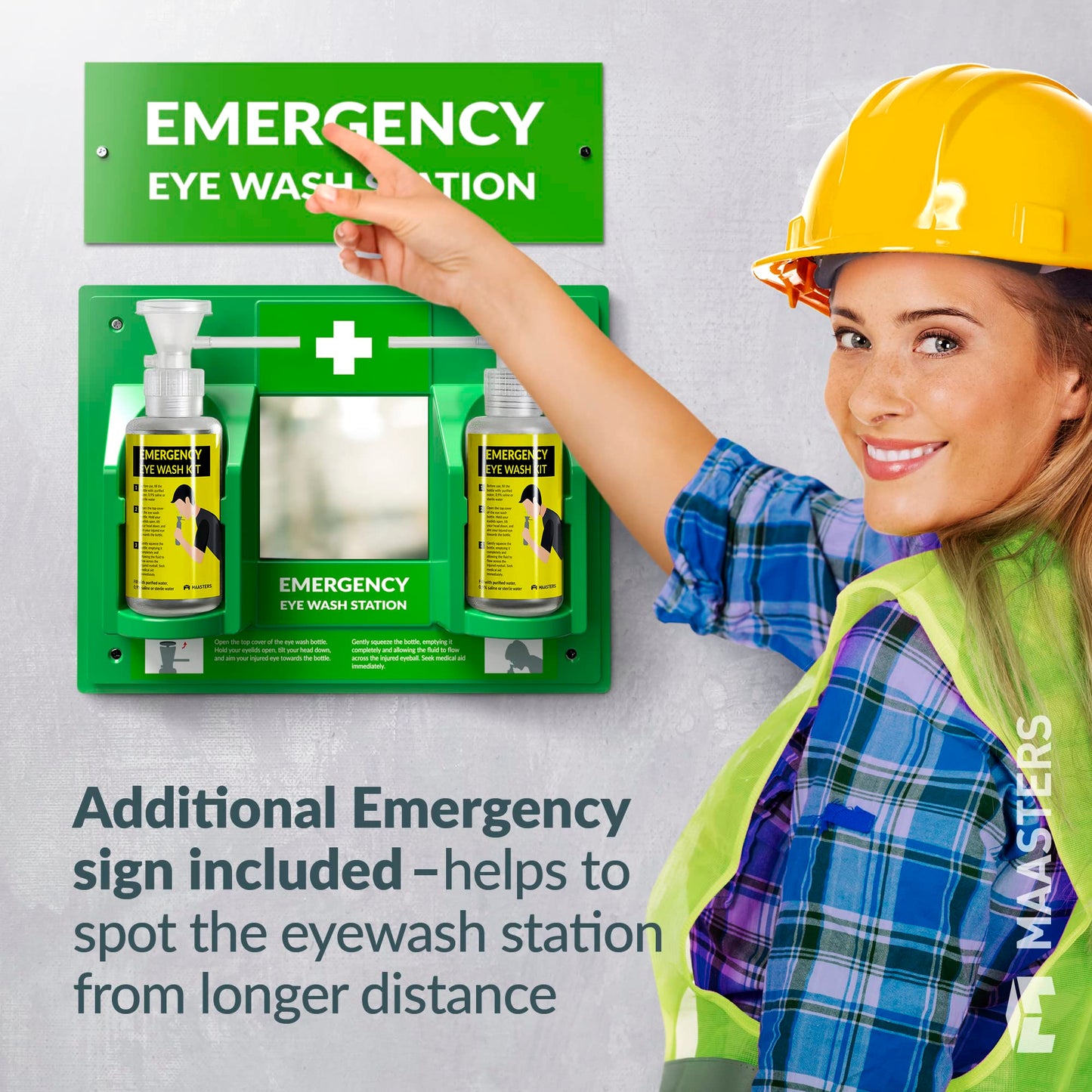 MAASTERS BPA Free Portable Eye Wash Station OSHA Approved - Wall-Mounted First Aid Eye Wash Kit w/Mirror & 2X 16oz Empty Bottles - No Eye Wash Solution Included - Emergency Eyewash - Set of 2