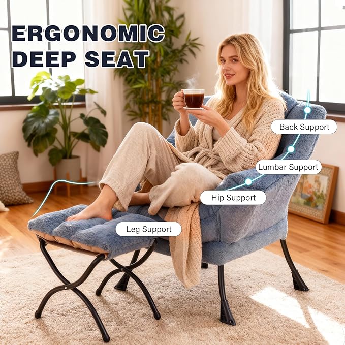 Lazy Chair with Ottoman, Modern Accent Chair Contemporary Lounge Leisure Sofa