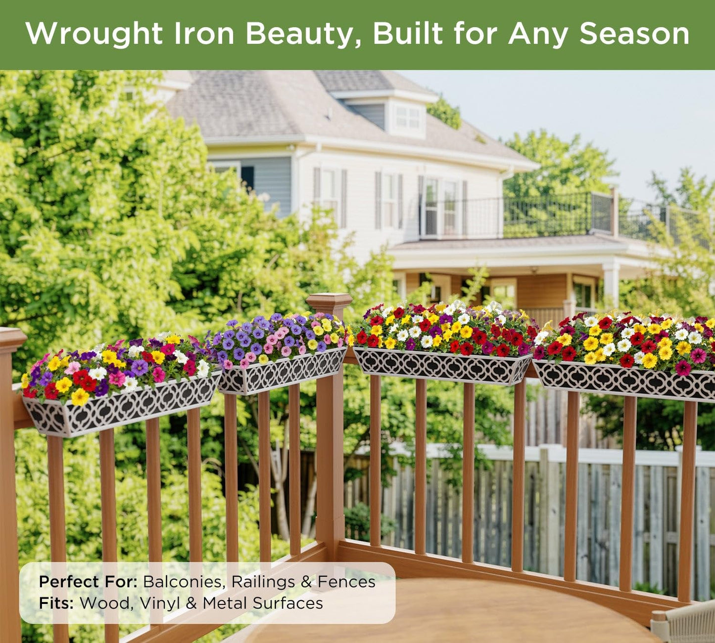 LAWYAMAI 4 Pack 30 Inch Railing Planter Boxes with Adjustable Brackets & Non-Woven Liner, Deck Window Hanging Flower Box for Balcony, Fence, Patio, Outdoor Garden, Gray