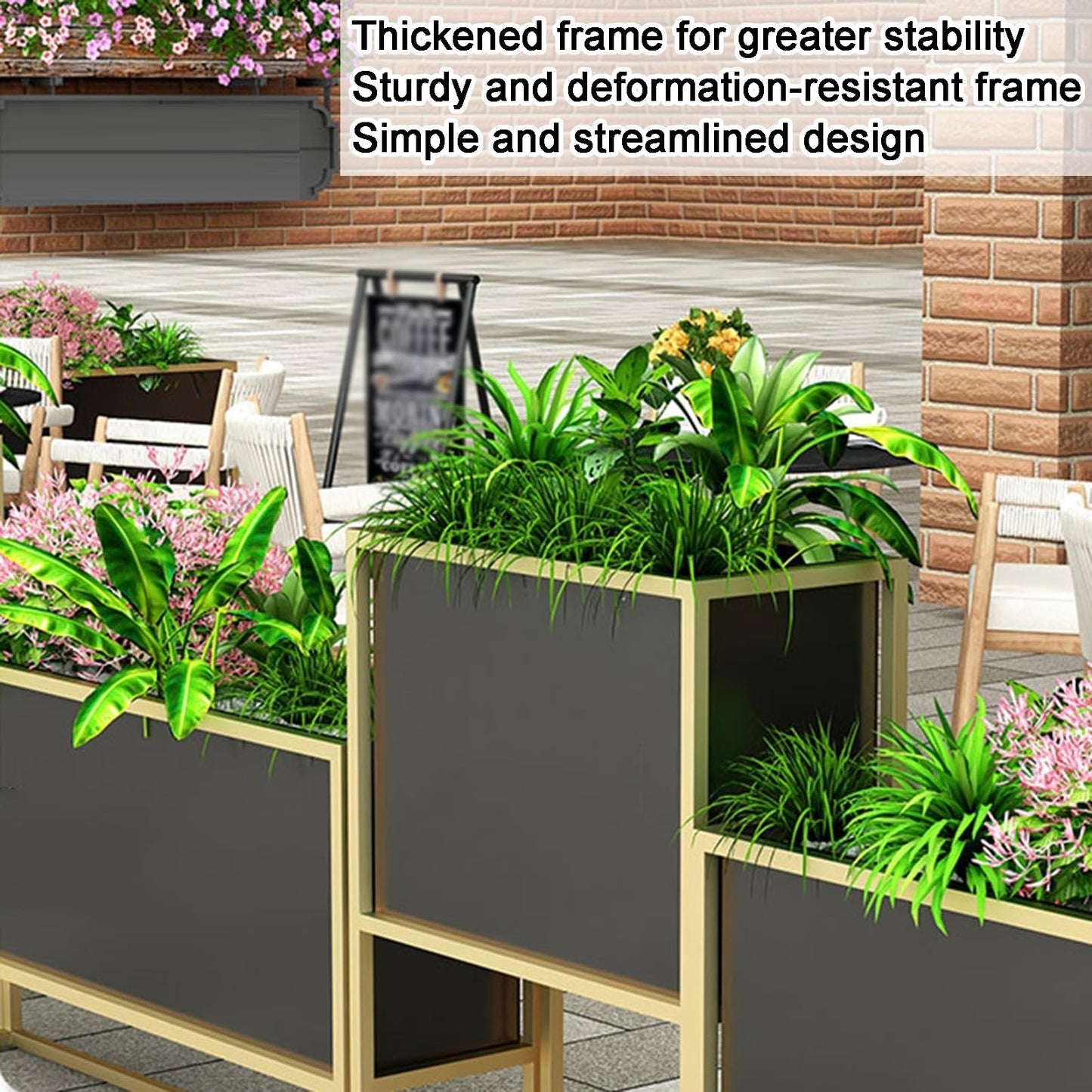YJEUZCD Metal Planter Box, Rectangular Raised Garden Bed, Outdoor Indoor Flower Box Partition, Commercial Restaurant Patio Porch Partition Divider(Black-B,120x60cm/47.2x23.6in)
