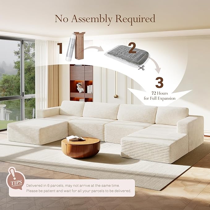 Vesgantti 159" Large Modular Sectional Sofa, U-Shaped Corduroy Cloud Couch