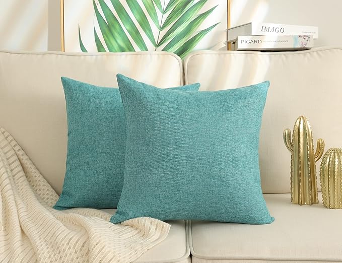 Stellhome Burlap Large Throw Pillow Covers Textured Farmhouse Linen Pillowcase