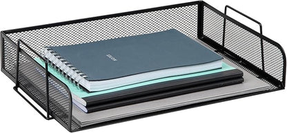 Mind Reader Stackable Paper Tray, Desktop Organizer, File Storage, Office, Metal Mesh, 13.25" L x 9.75" W x 6.25" H, 2 Pcs., Black (Pack of 8)