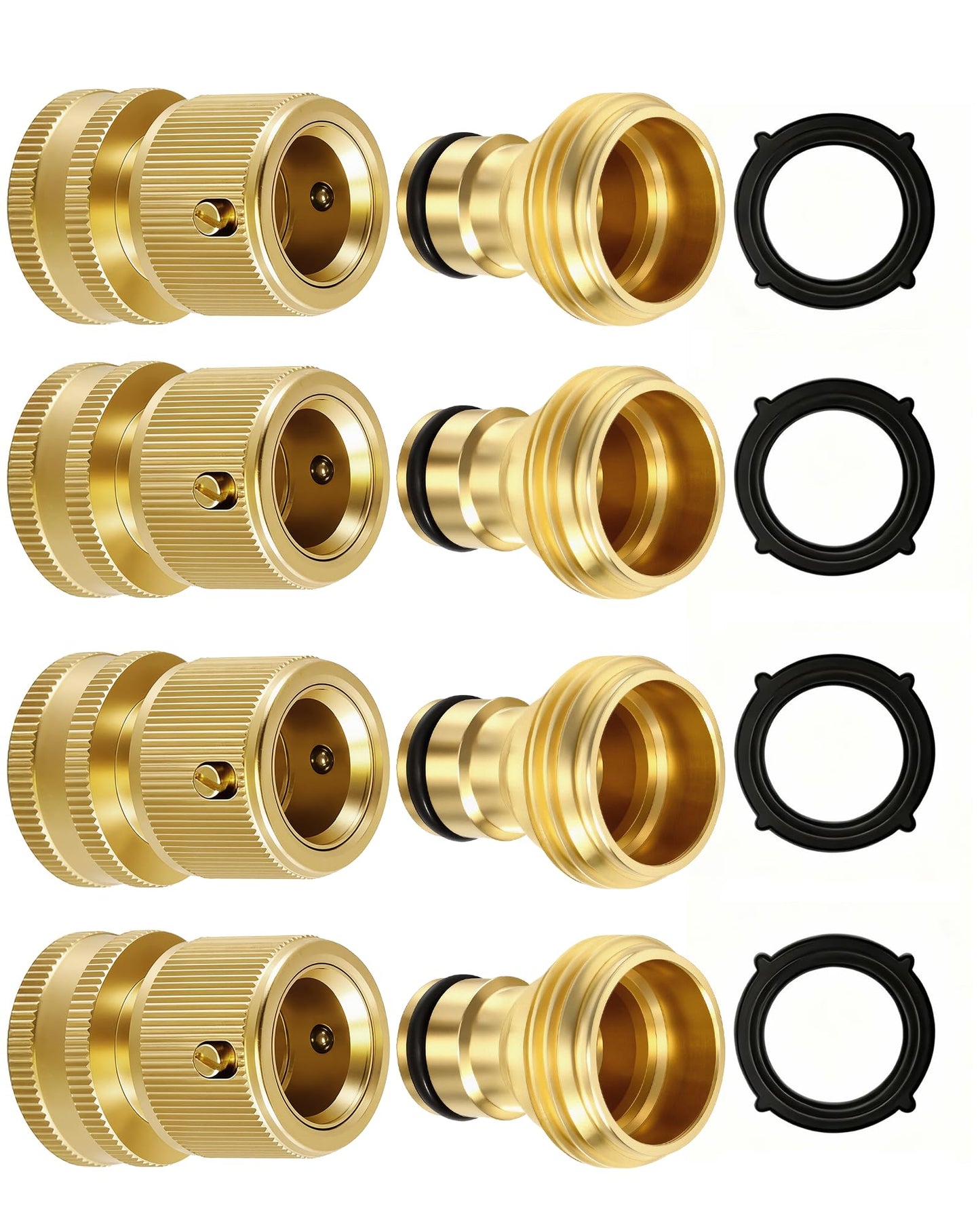 RainPoint Quick Connect Hose Fittings 3/4" GHT - Solid Brass Garden Hose Connectors, No-Leak Design & Universal Fit for Instant Connection (4 Sets)