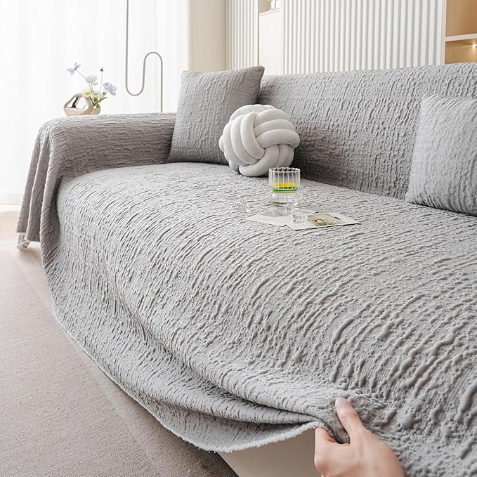 DREAMINGO Bubble Textured Cooling Sofa Cover, Ice Silk Breathable Couch Cover