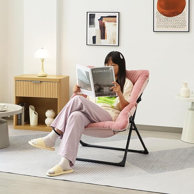 Comfy Saucer Chair for Adults, Soft Faux Fur Bedroom Chair, Accent Dorm Chairs