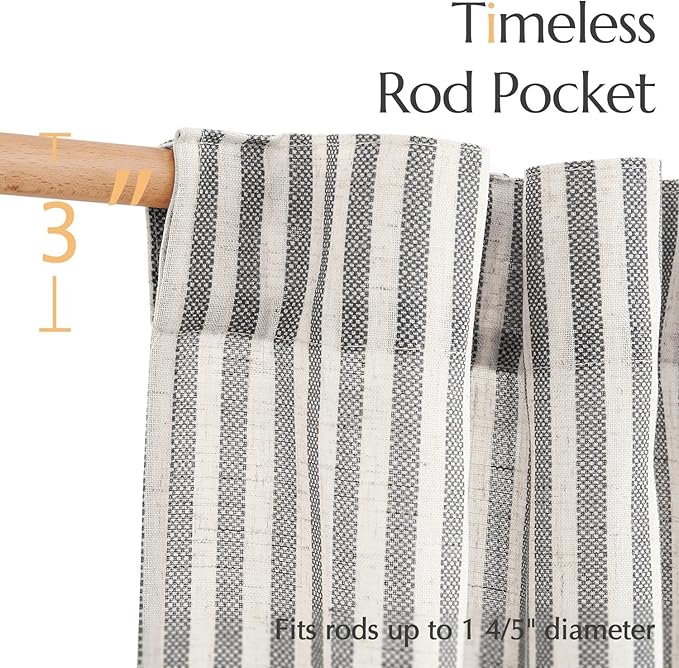 jinchan Striped Linen Kitchen Curtains 54 Inches Short Curtains Farmhouse Modern Cafe Style Window Treatments Airy Light Filtering Rod Pocket for Living Room Bathroom 2 Panels Charcoal Grey