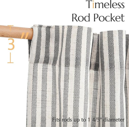 jinchan Striped Linen Kitchen Curtains 54 Inches Short Curtains Farmhouse Modern Cafe Style Window Treatments Airy Light Filtering Rod Pocket for Living Room Bathroom 2 Panels Charcoal Grey