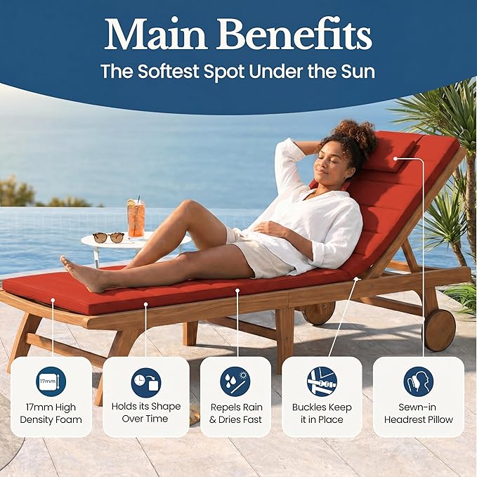 Quilted Chaise Lounge Outdoor Patio Furniture Cushions | Water-Resistant Patio