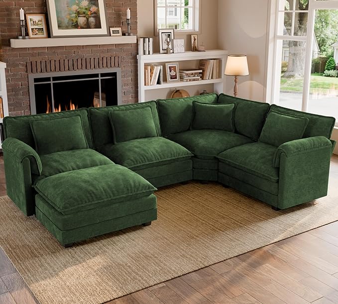 ELUCHANG 114" Oversized V-Shaped Cloud Couch Modular Sectional Sofa