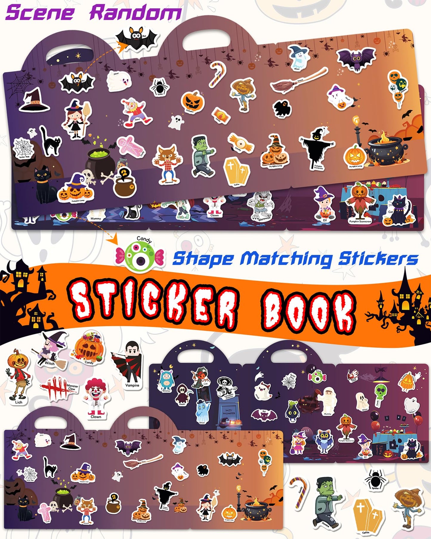 Walenced Reusable Sticker Book for Toddlers, Stickers for Kids, Toddler Sticker Book, Toddler Craft Activities, Toddler Travel Toys Boy Girl Birthday Gifts - Halloween