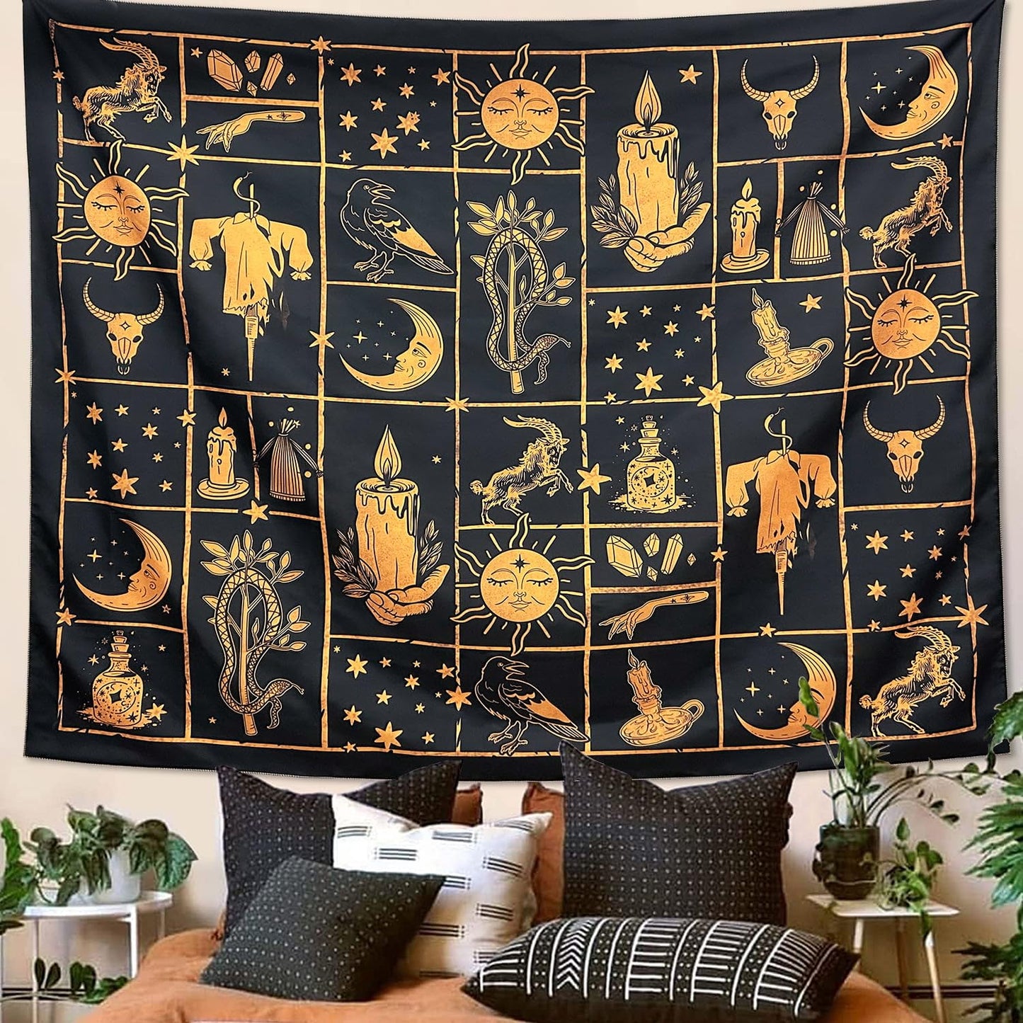 ARTCREATOR Witchy Tapestry Black and Gold Witch Tapestry, Witchy Wall Decor Aesthetic Wall Hanging Decor for Living Room Bedroom(70" x 90")