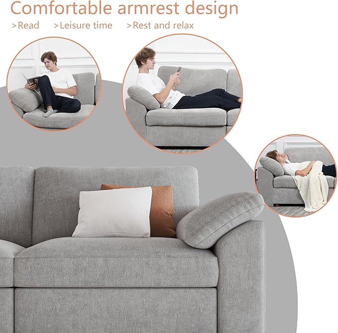 EASE MOOSE Oversized L Shape Sectional Modular Sofa, Wide Deep seat Sectional