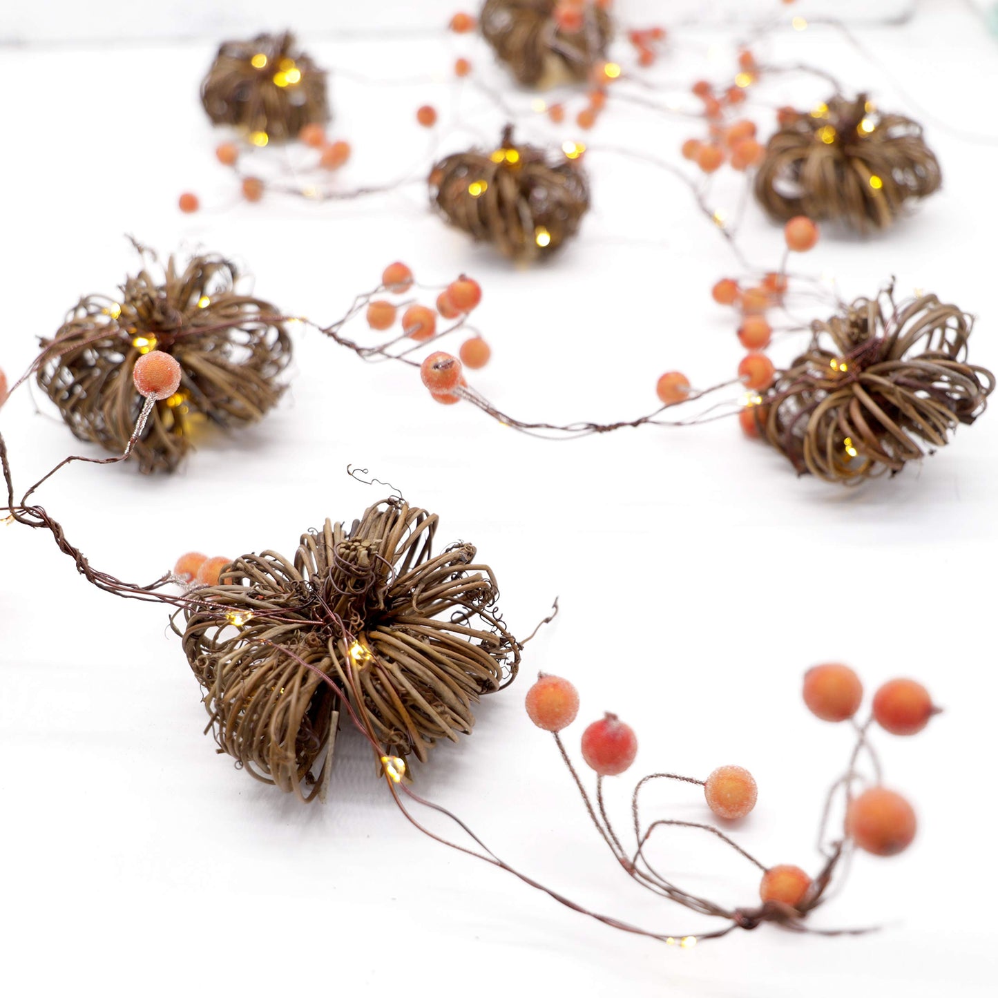 MIYA LIFE Nature Rattan Pumpkin Lights - 10FT 30 LED Cozy Fall Garland with Lights Battery Operated Charming Thanksgiving Decorations with Remote - Ideal Thanksgiving Garland Fall Decorations for Home