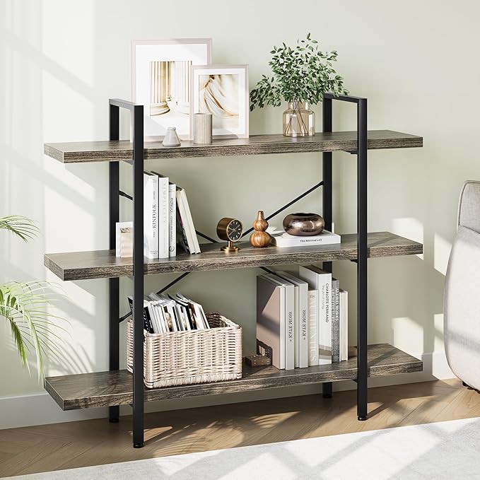 OtterOasis Heavy Duty 3-Tier Industrial Bookcase, 120lbs Shelf Capacity