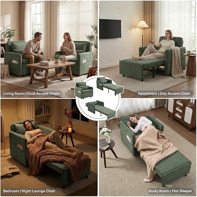 Iroomy 5-Level Adjustable Convertible Sleeper Chair, 3-in-1 Pull Out Sofa Bed