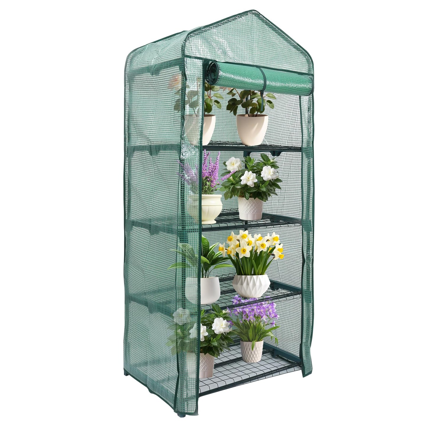 MaxWorks 4-Tier Portable Walk-in Greenhouse – 27" x 19" x 63" – Tall Mini Plant Grow House with Clear PE Cover & Steel Frame – Indoor/Outdoor Shelter for Seedlings, Herbs, or Flowers (51962)