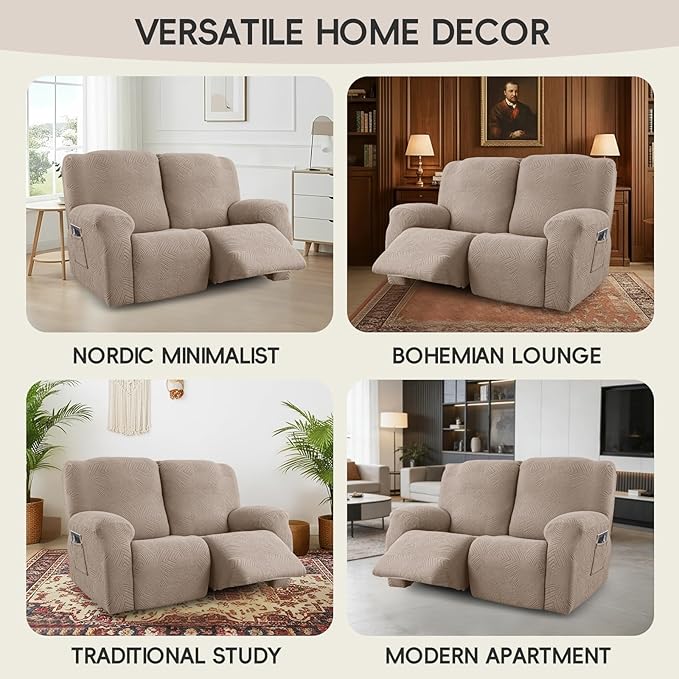 Recliner Loveseat Covers with Console, 6-Piece Stretch Geometric Strokes