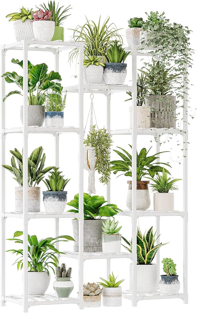 Bamworld White Plant Stand Indoor/Outdoor Ladder Plant Rack, 3 Tiers