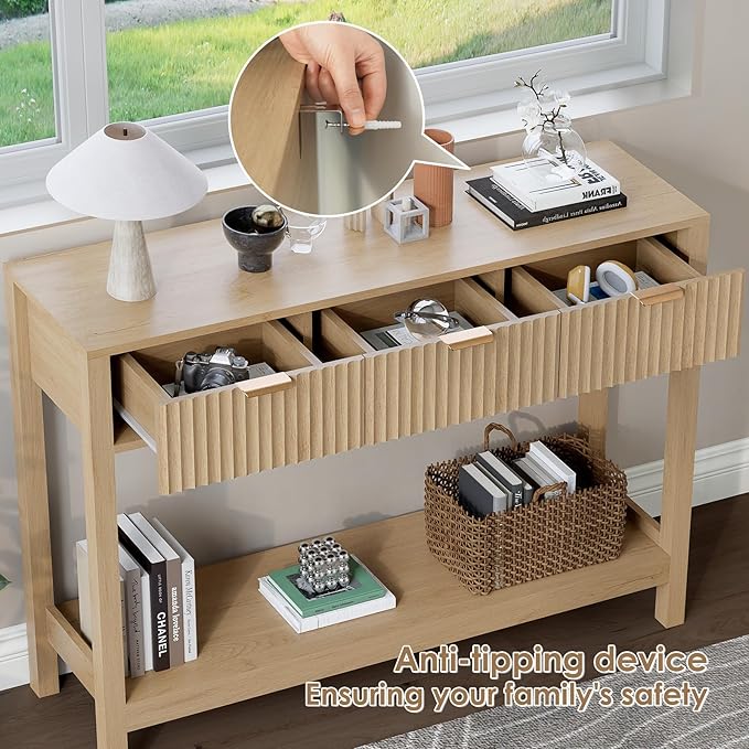Nasonet Fluted Console Table, Wooden Sofa Table