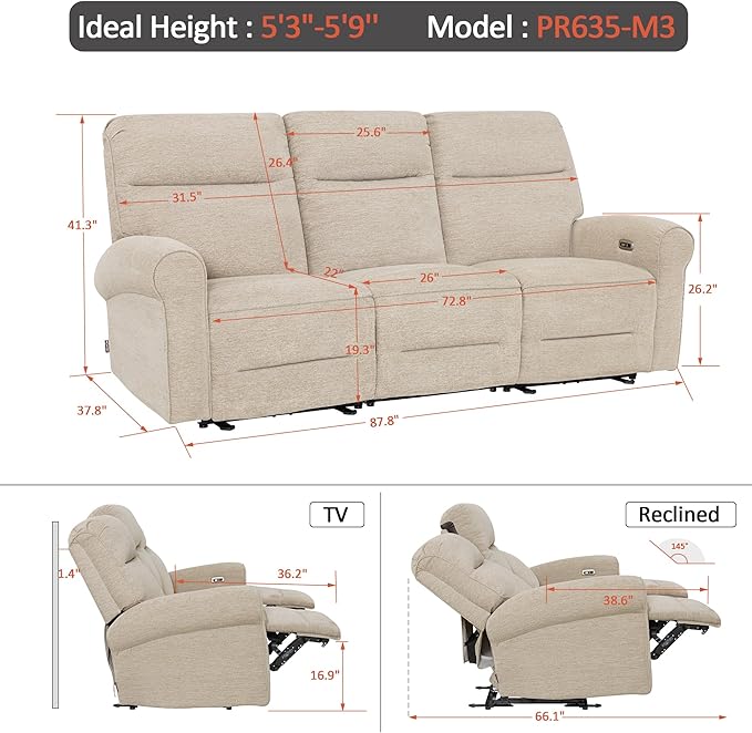 MCombo 87.8" Wall Hugger Power Reclining Sofa
