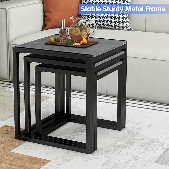 Nesting Table Set of 3 Side Tables, Modern Coffee Table Stacking End Table