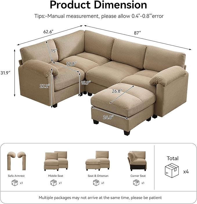 87'' U-Shaped Sectional Sofa